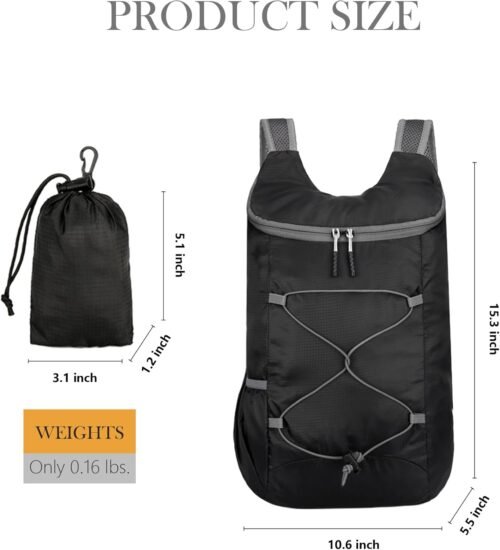 Lightweight Foldable Hiking Backpack, Ultralight Waterproof Travel & Gym Bag for Women Men (Black&Gray)