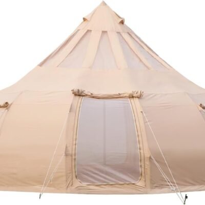 Cotton Canvas Family Camping Tent for 8-10 Person, 4 Season Glamping Tent, Hot Tent with Stove  Yurt Tipi, Teepee Tent, 500x500x315cm, Beige
