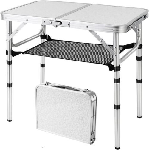 Folding Picnic Table, Small Camping Table with Adjustable Heights, Portable Lightweight Aluminum Side Table for Office, Beach, Garden, Travel