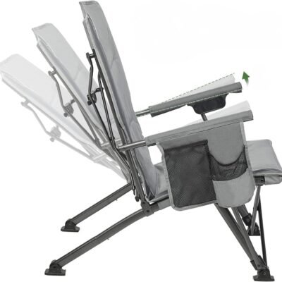 Folding Camping Chair - Low Profile Heavy Duty Beach Chair with 300 lbs Capacity, 27'' High Back with 3 Position Adjustable - Carry Bag Cup Holder-Grey