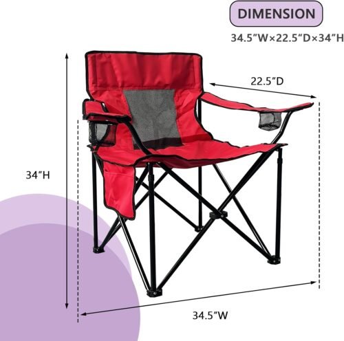 Camping Chair, Outdoor Portable Picnic Folding Fishing Chair with 2 Cup Holder for Fishing, Sports, Beach and Camping