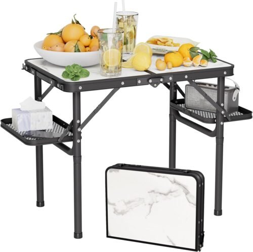 Folding Camping Table Small 2ft, Small Camp Table Portable with 50% Extra Space, Folding Picnic Table, Portable Beach Tables, Car Camping Essentials, Aluminum Light Solid