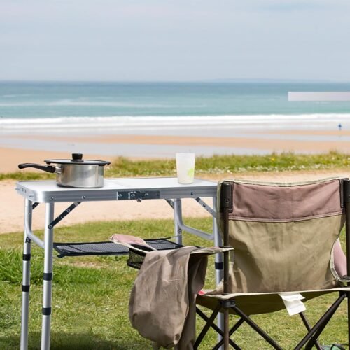 Small Folding Table 2FT Lightweight Portable Aluminum Camping Table for Picnic and Camping Mini Foldable with Adjustable Extended Height,Silver