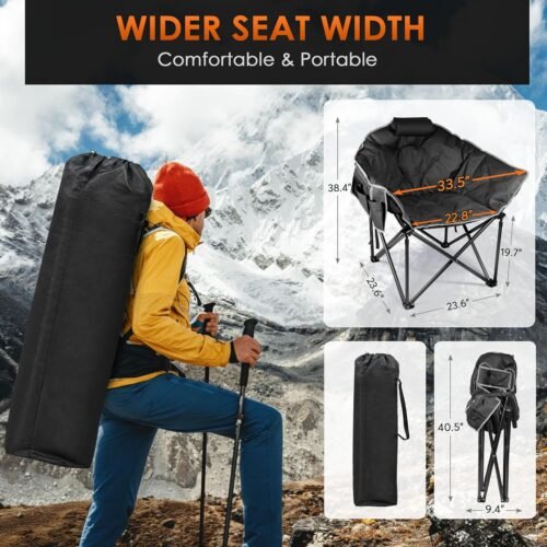 Oversized Heated Camping Chair, Heated Chairs Outdoor Sports W/3 Heat Levels for Back & Seat, Portable Folding Heated Lawn Chairs for Patio Outdoor Travel, (Battery NOT Included)