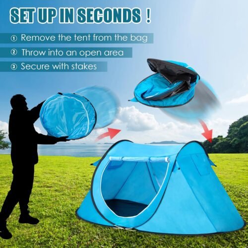 Versatile Pop-Up Camping Tent 2 Person - Ideal for Camping, Indoor Kids' Play, Beach Canopy Tent Sun Shade, and Outdoor Events - Durable, Easy to Set Up