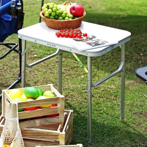 Small Folding Table 2ft, Lightweight Portable Folding Table with Adjustable Height Legs, 24’’L x 18’’W Aluminum Camping Table, for Outdoor Picnics, Beach, White